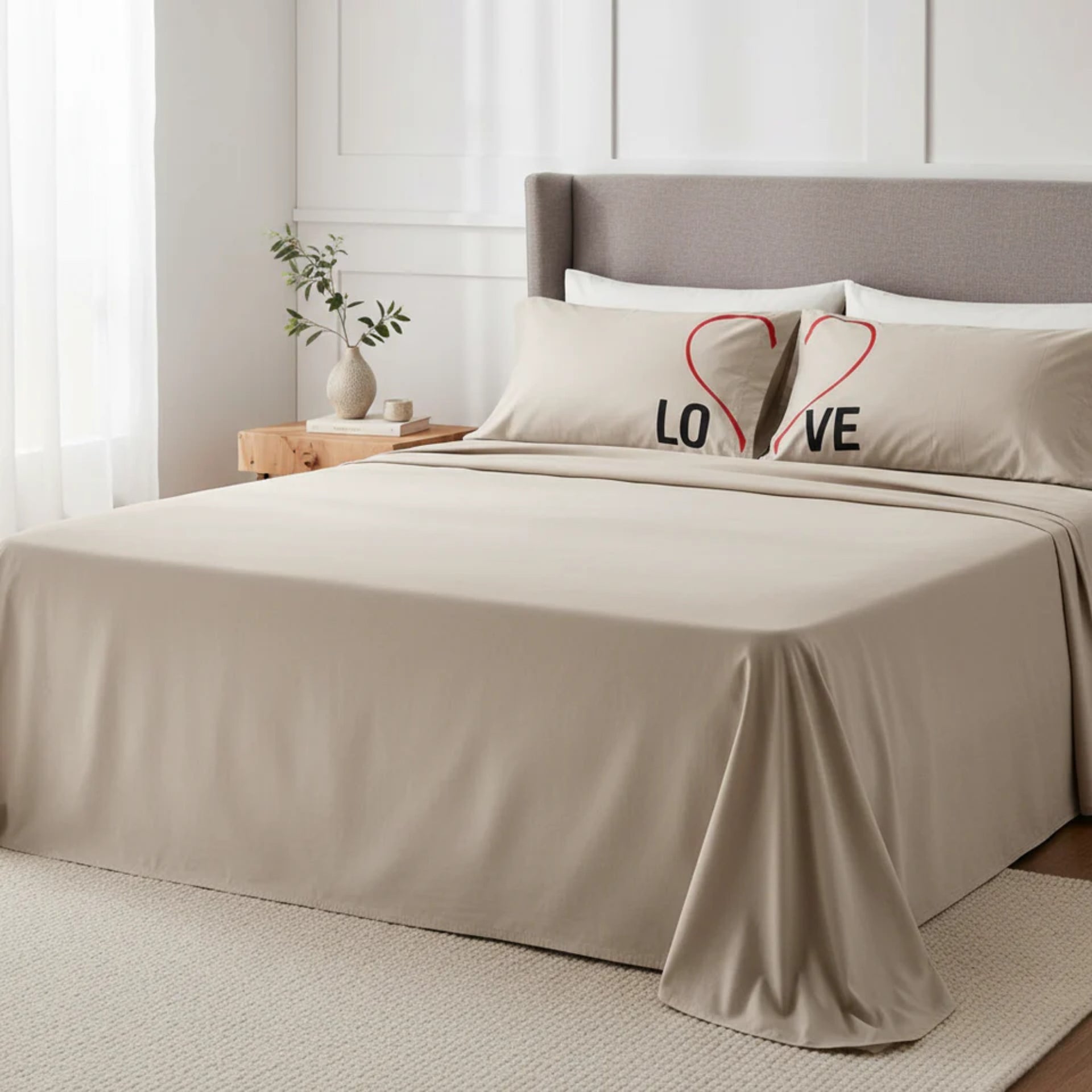 Combo Pareja Colcha Guiza + Sabana Amor Matrimonial Beautty Home
