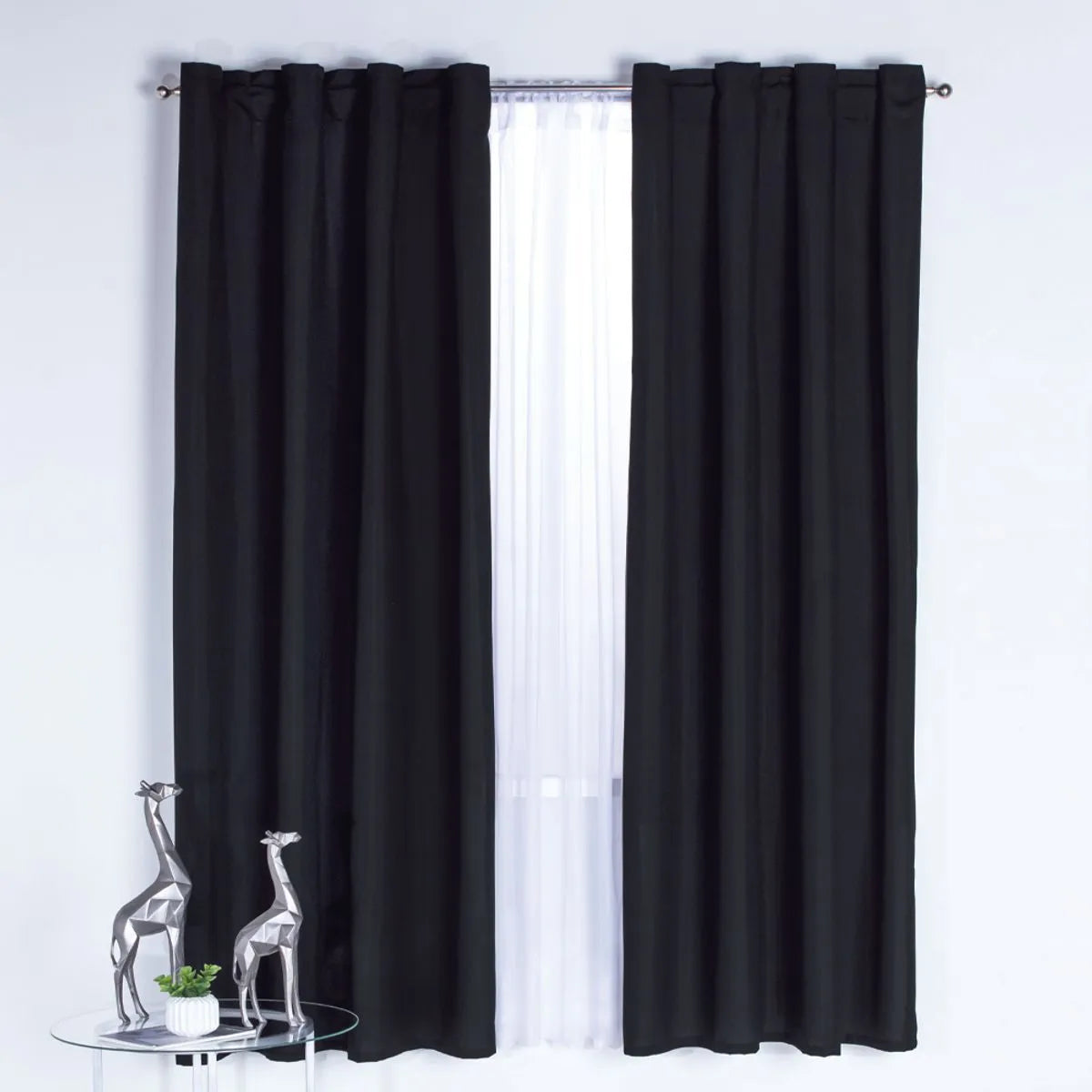 Combo Colcha Neo Negro +Cortinas largas Negro