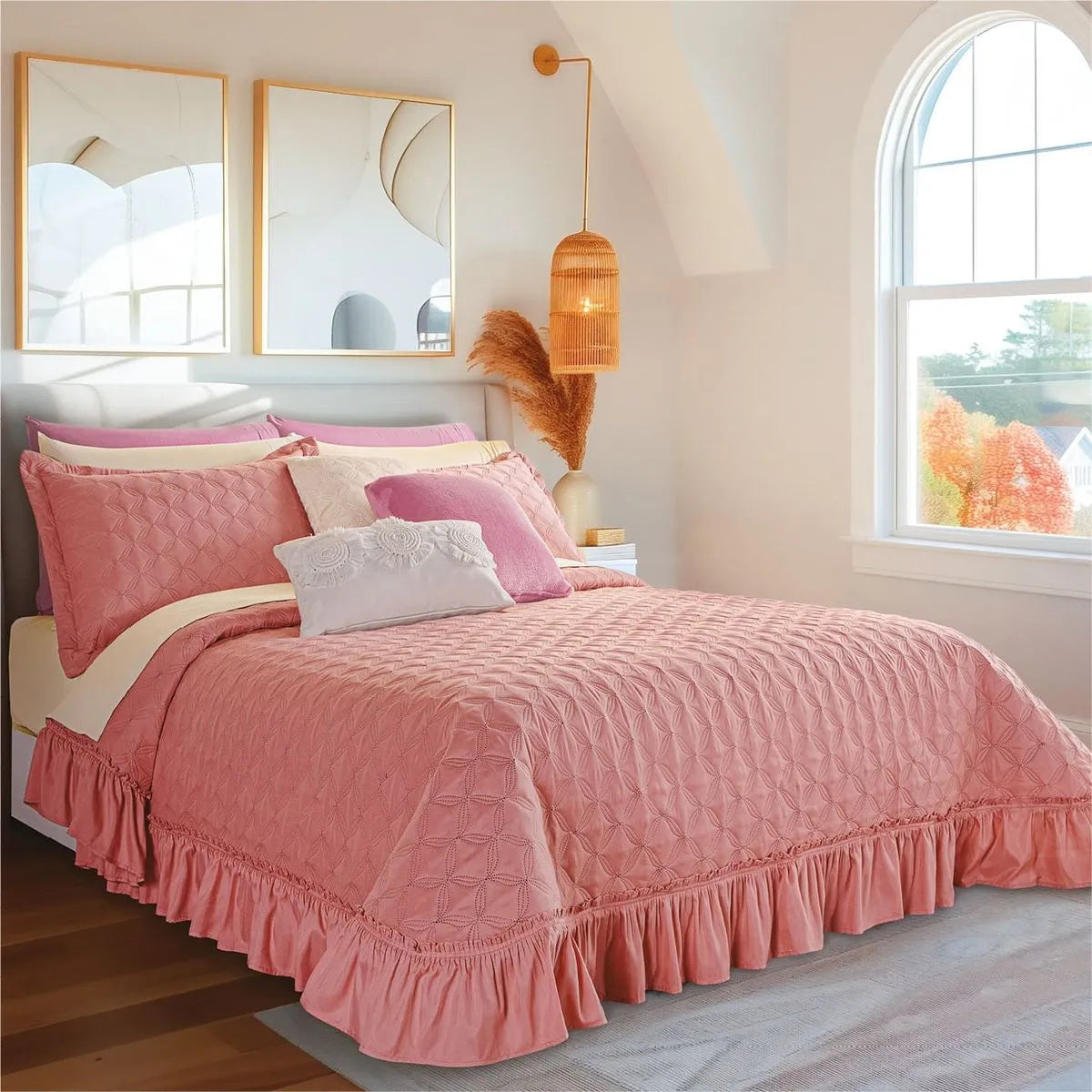 Combo Colcha Neo Deep Rose  +Cortinas Largas Deep Rose
