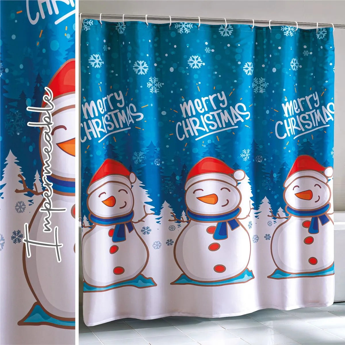 Cortina de Baño Impermeable Muñeco De Nieve
