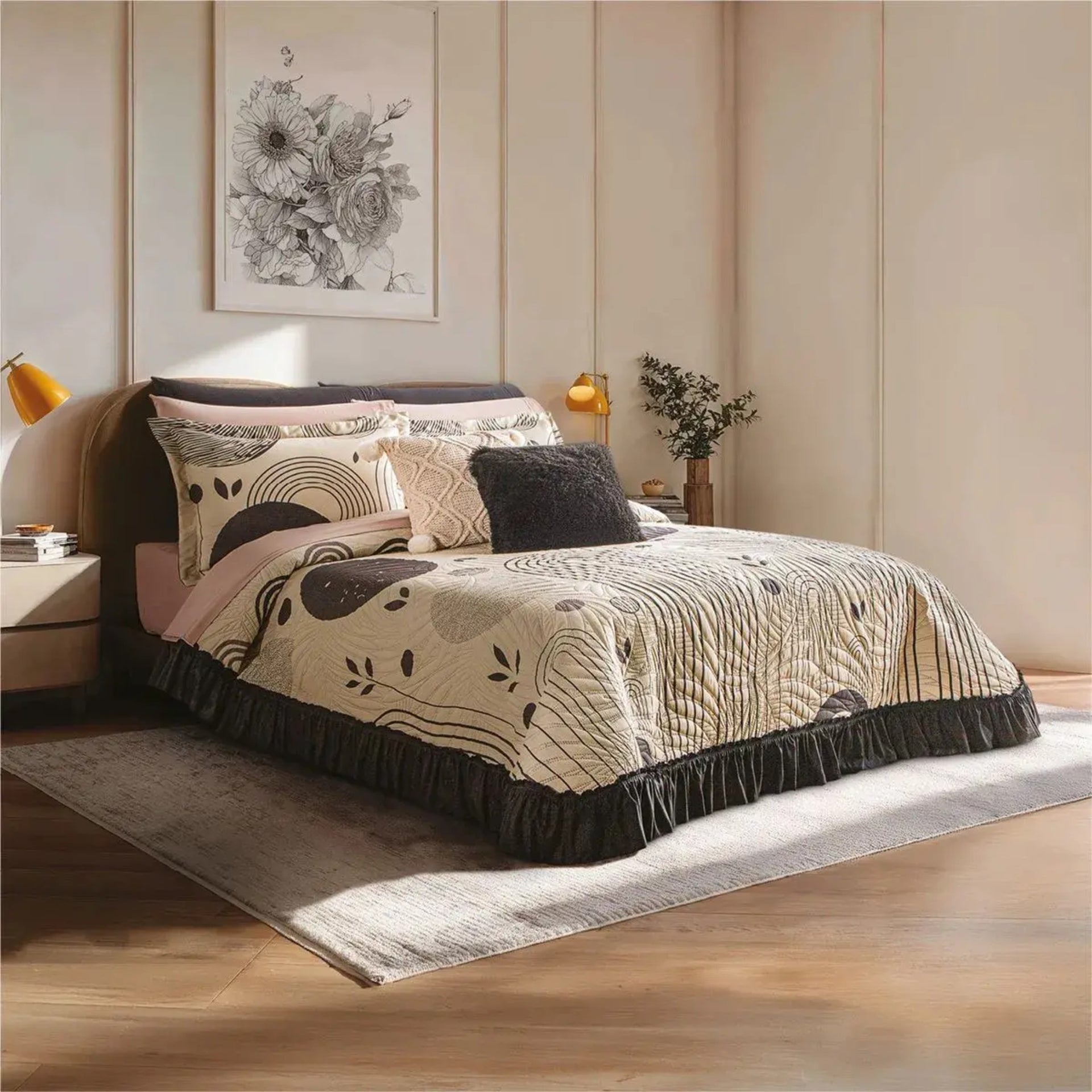 Combo Pareja Colcha Guiza + Sabana Novios Matrimonial Beautty Home