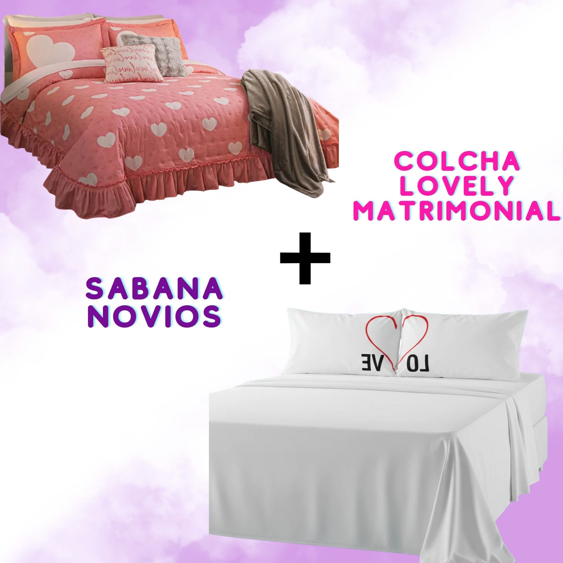 Combo Pareja Colcha + sabana amor Matrimonial Beautty Home