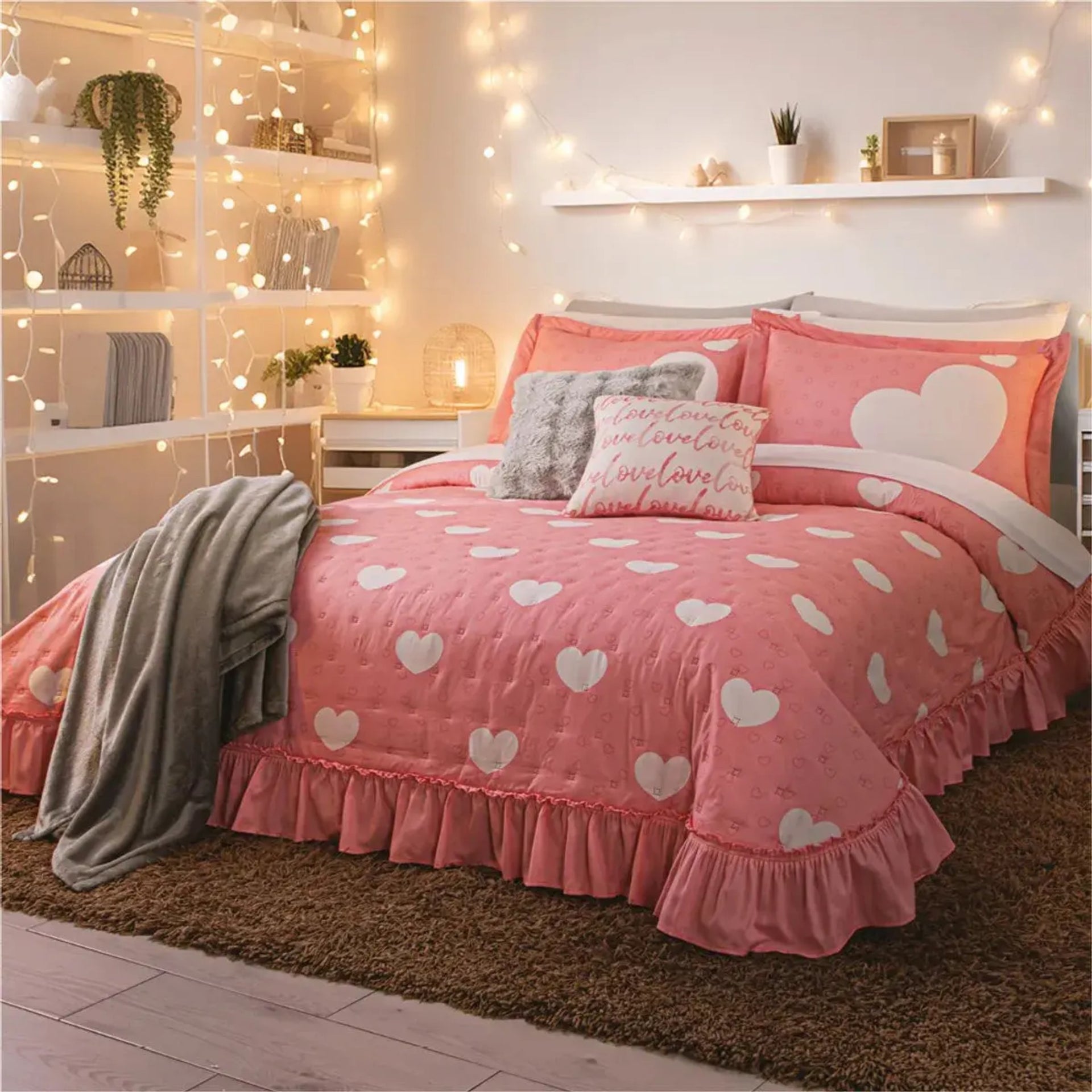 Combo Pareja Colcha + sabana amor Matrimonial Beautty Home