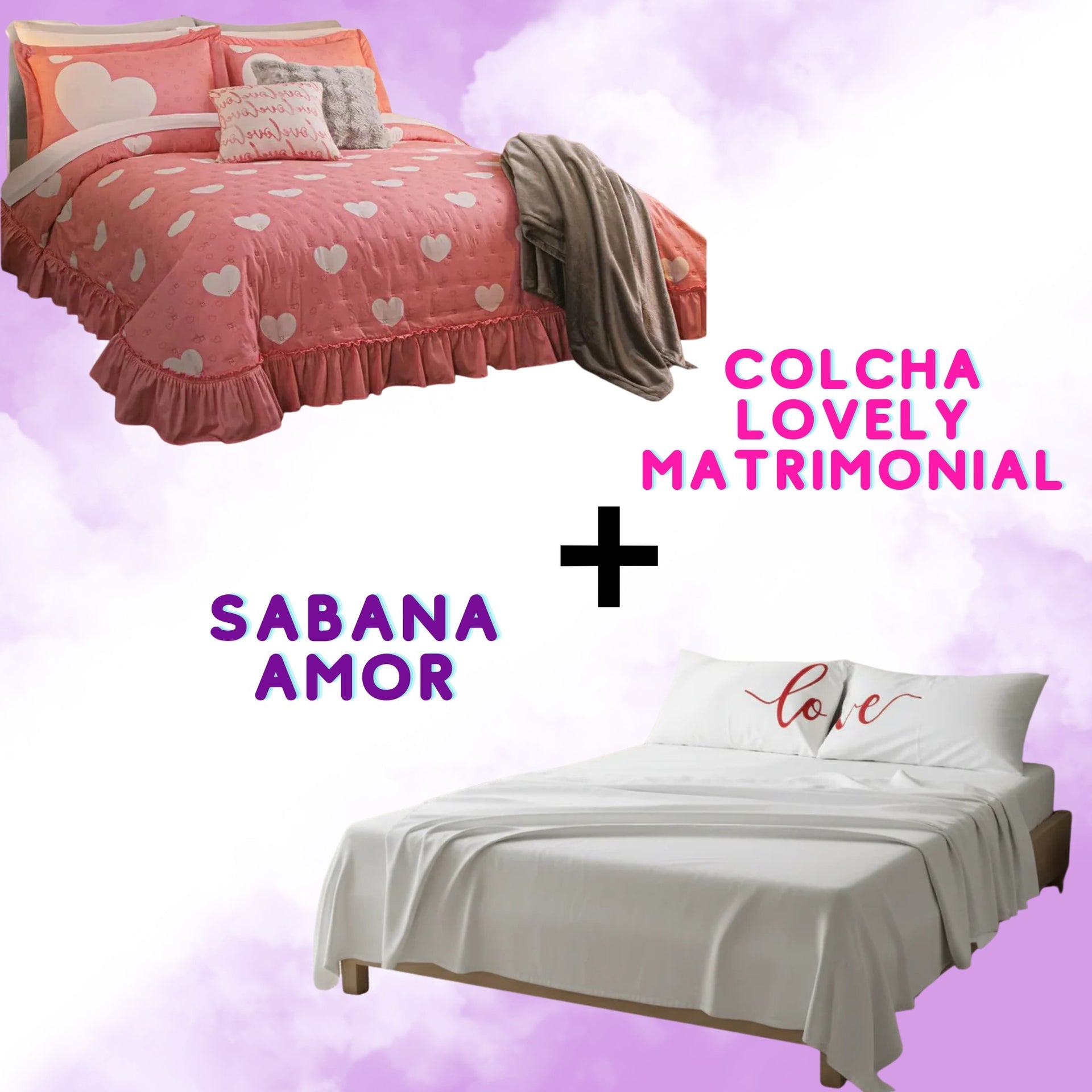 Combo Pareja Colcha + sabana amor Matrimonial Beautty Home