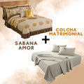 Combo Pareja Colcha Olmo + Sabana Novios Matrimonial Beautty Home
