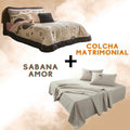 Combo Pareja Colcha Guiza + Sabana Novios Matrimonial Beautty Home