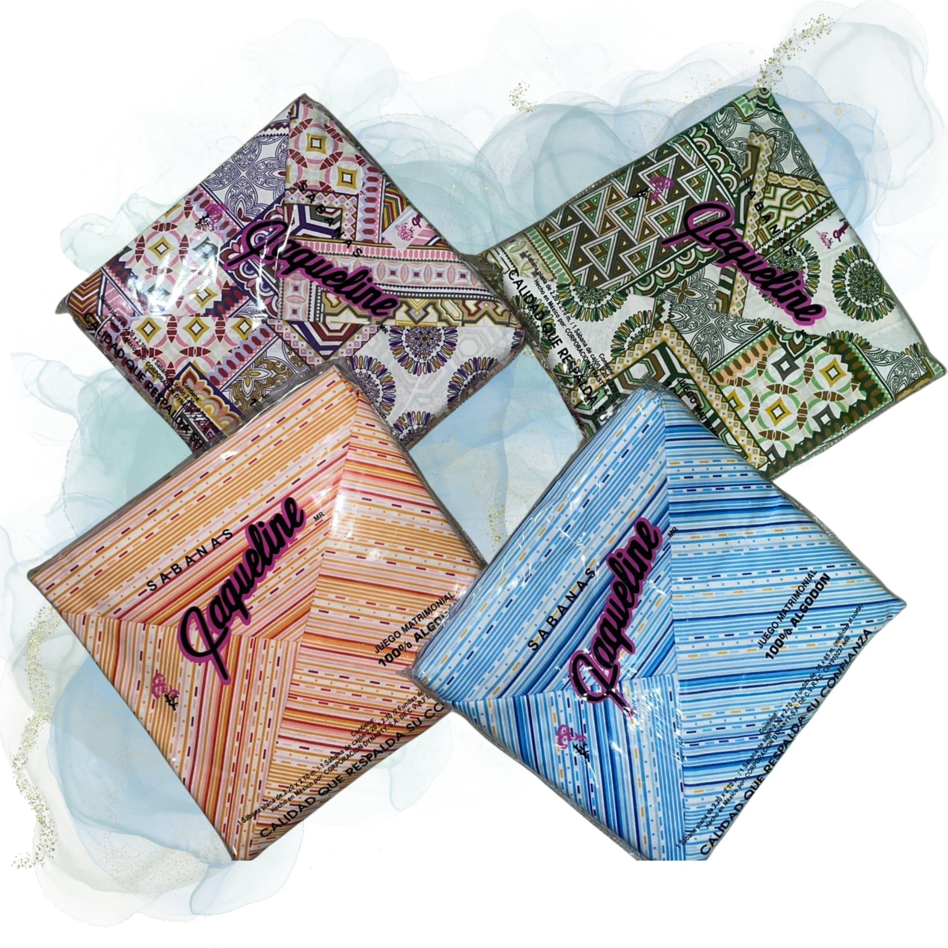 Pack de 4 Juego de Sabana Jaqueline  %100 Algodón Matrimonial  Beautty Home