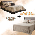 Combo Pareja Colcha Guiza + Sabana Amor Matrimonial Beautty Home