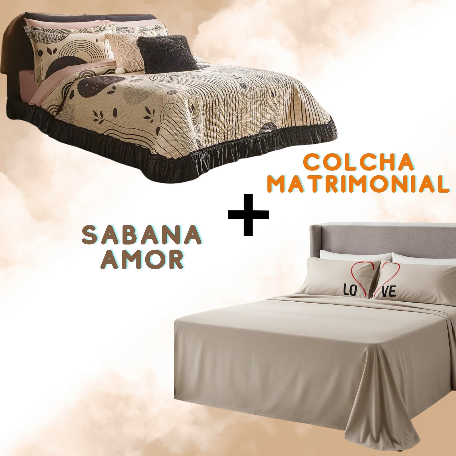 Combo Pareja Colcha Guiza + Sabana Amor Matrimonial Beautty Home