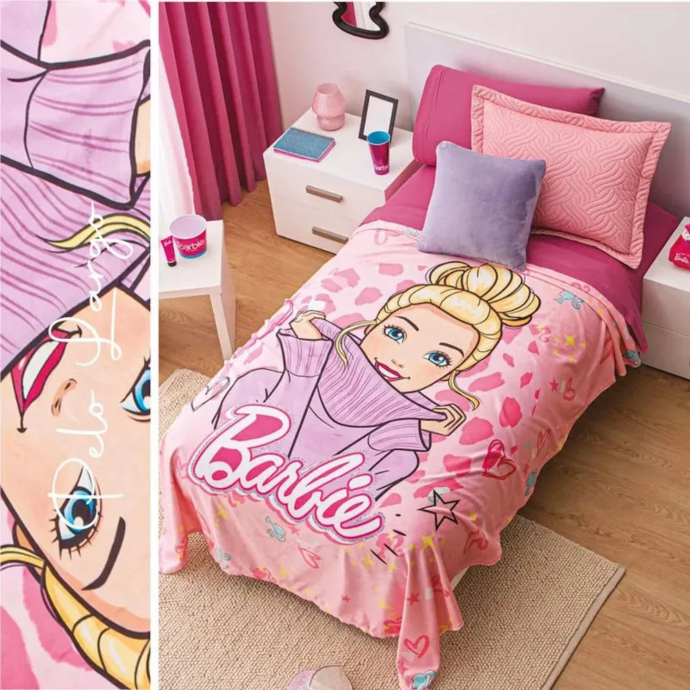 Cobertor Ultra Suave Ligero Barbie Fashion + Sabanas Escencial Fiusha