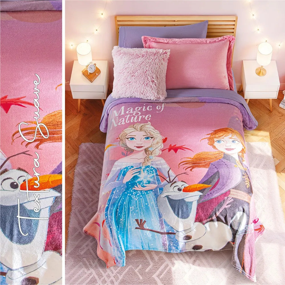 Cobertor Ultra Suave Ligero Frozen Magic +Funda Decorativa Elsa y Anna
