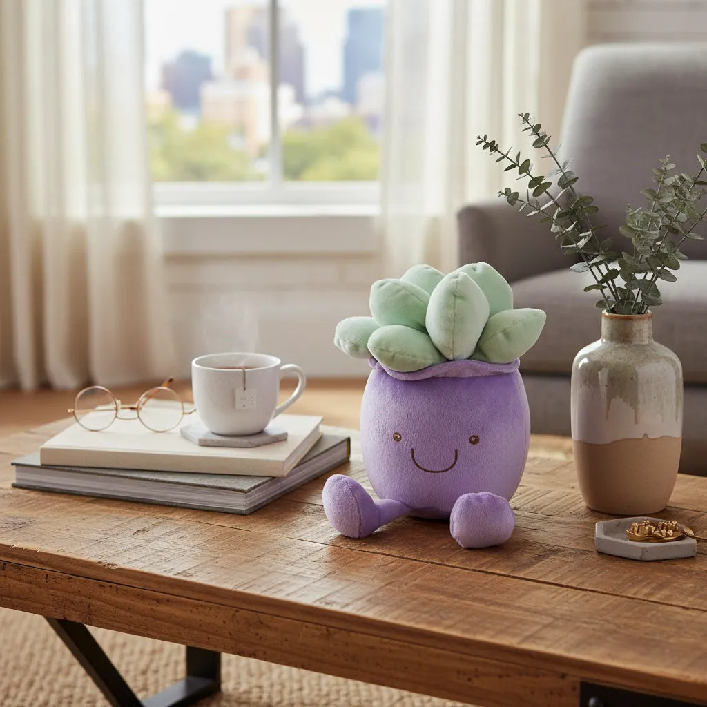 Cojín Peluche maceta suculenta.