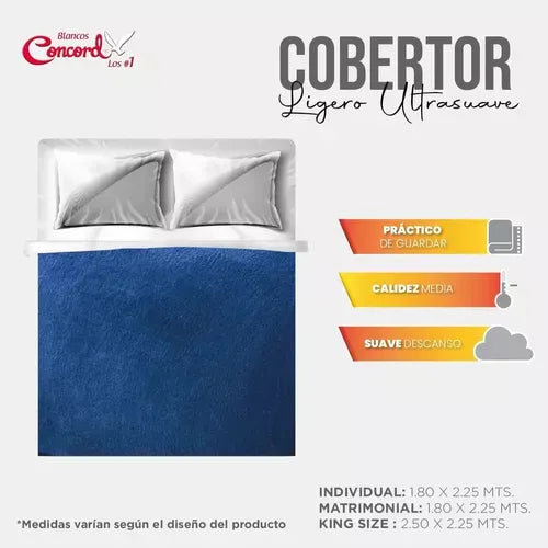Cobertor Ultra Suave Ligero Marino + Par de Fundas Neo Marino