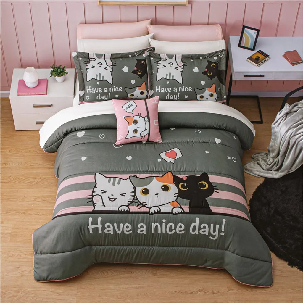Edredón  con Fundas y Cojín Gatitos
