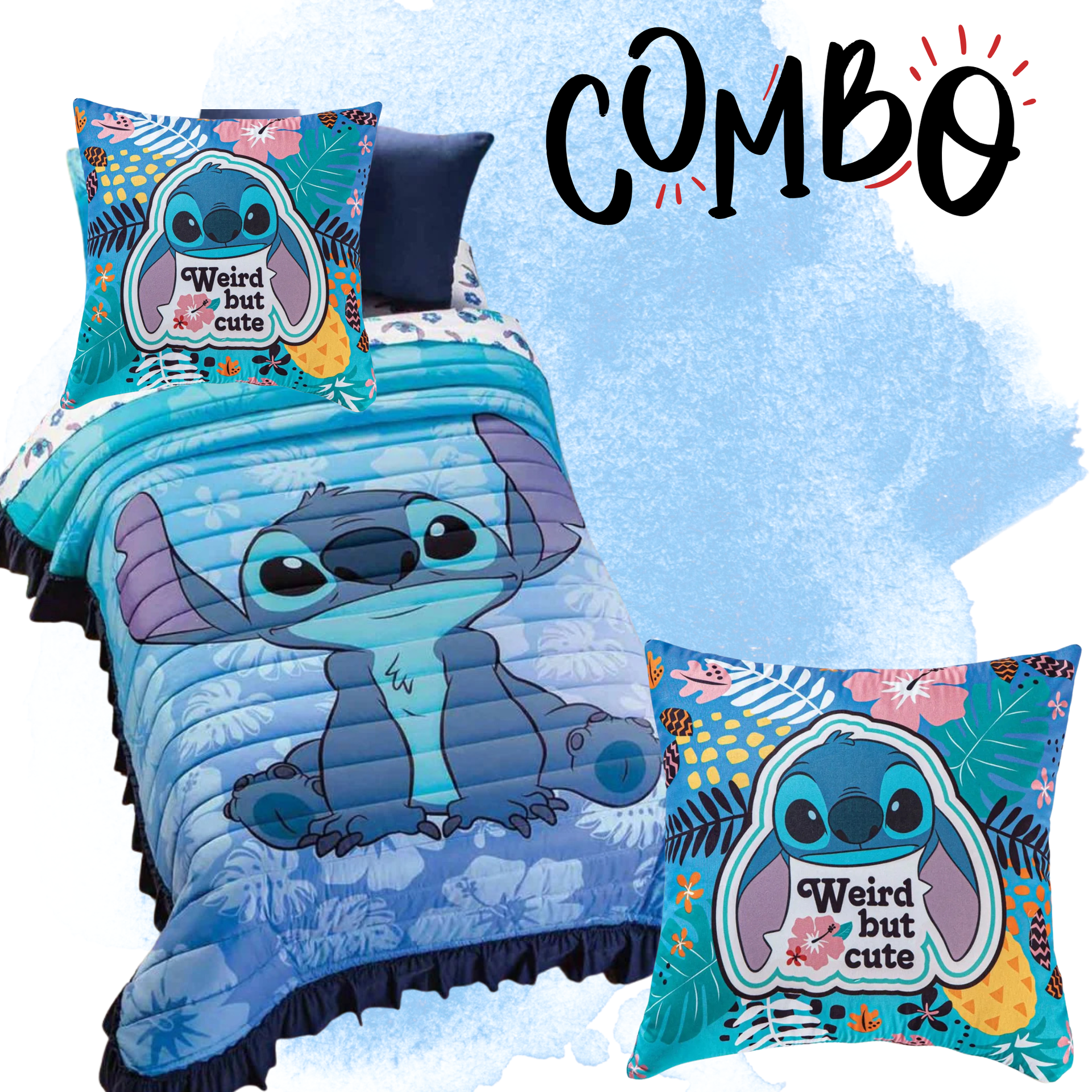Colcha con Fundas Stitch + Cojin Stitch Aloha
