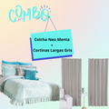 Combo Colcha Neo Menta + Cortinas Largas Gris light