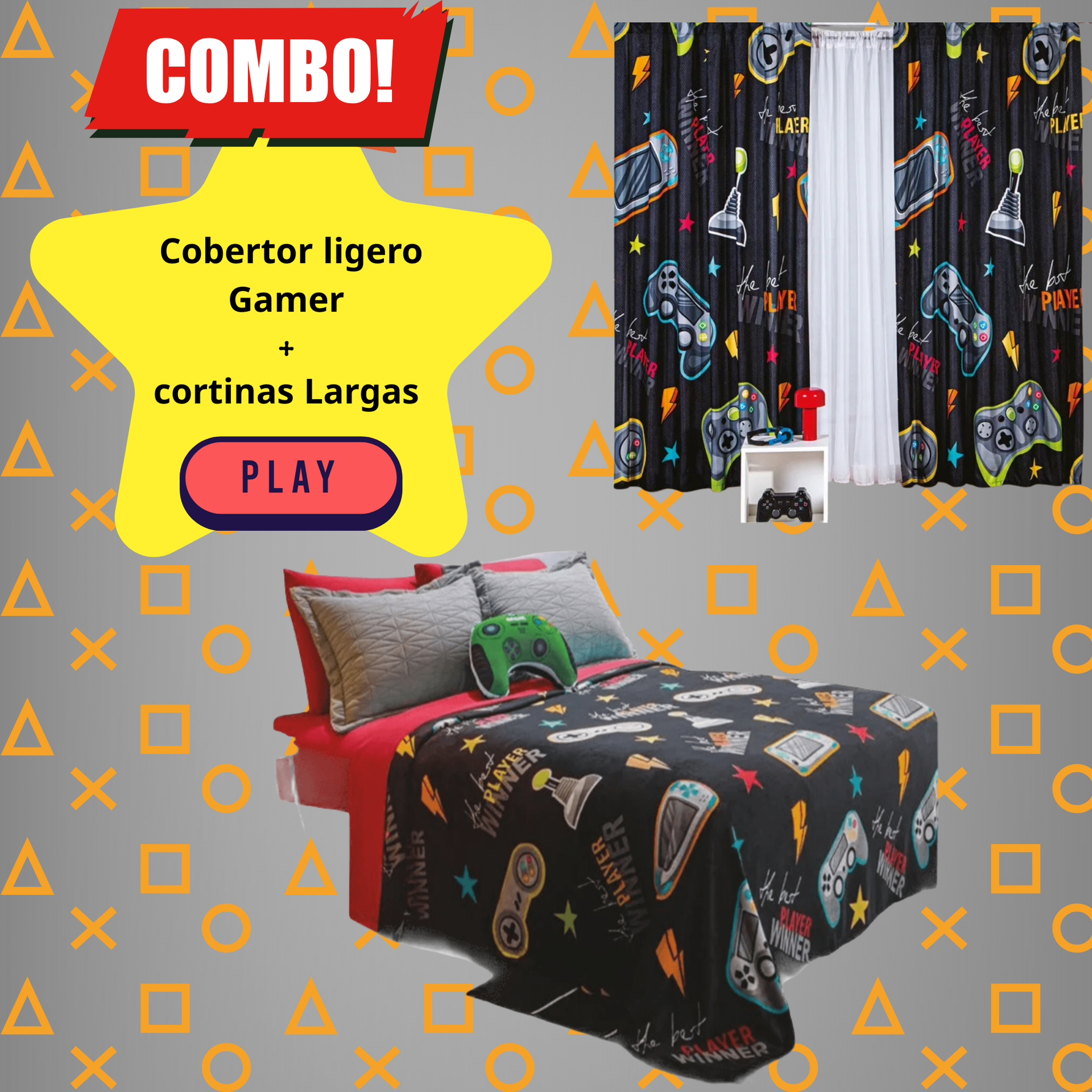 Cobertor Ligero Gamer+Cortinas Gamer