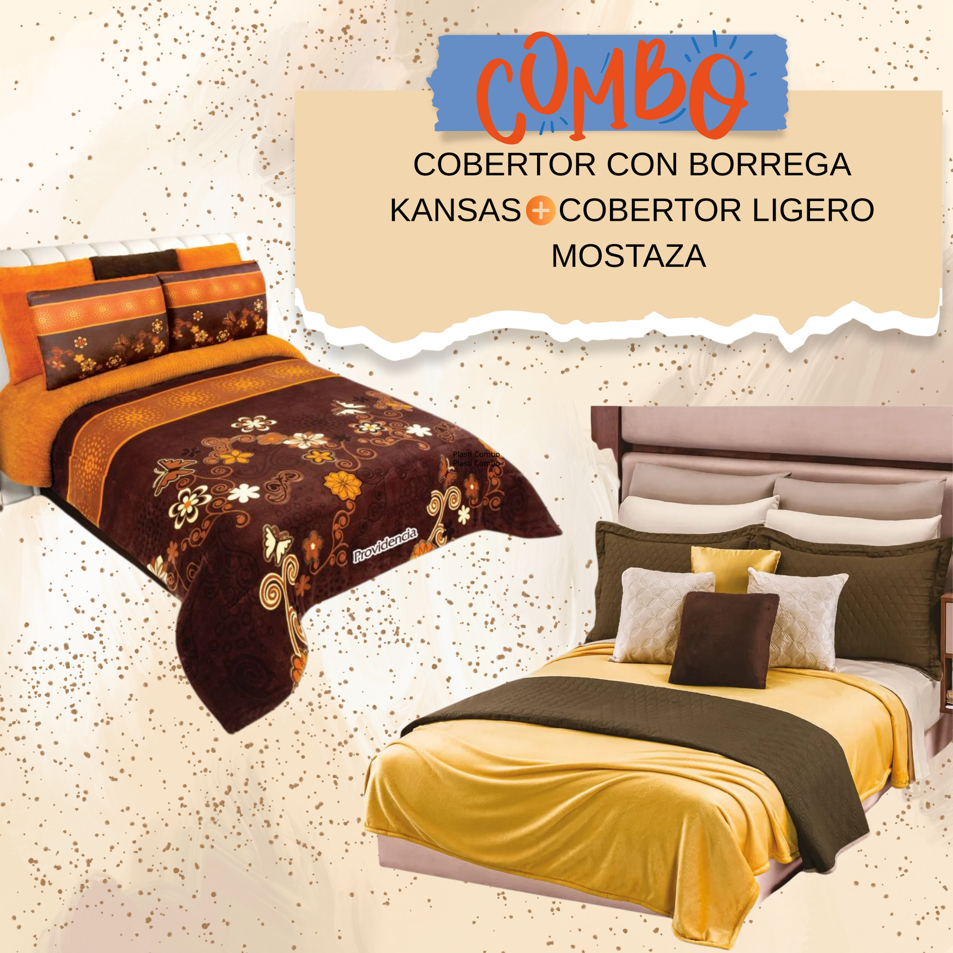 Cobertor de Borrega Kansas + Cobertor Ligero Mostaza