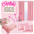 Cobertor Ultra Suave Ligero Lovely + Cortina Neo Larga Rosa + Par de Fundas Velvet Rosa