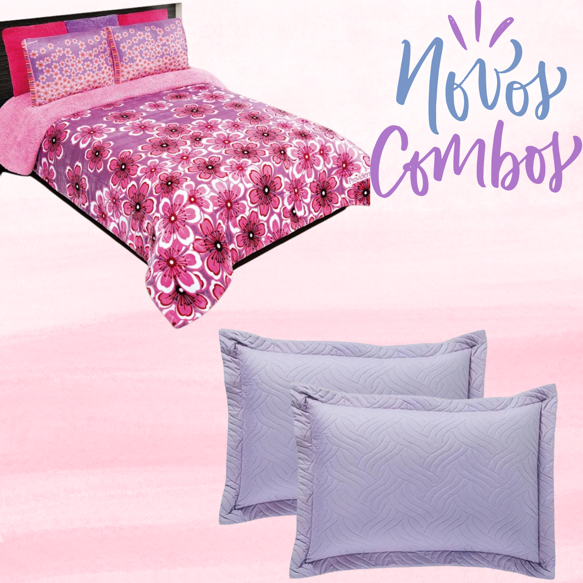 Combo Cobertor de Borrega Serenity Jumbo Mǭlaga y Fundas De Almohada Rosa