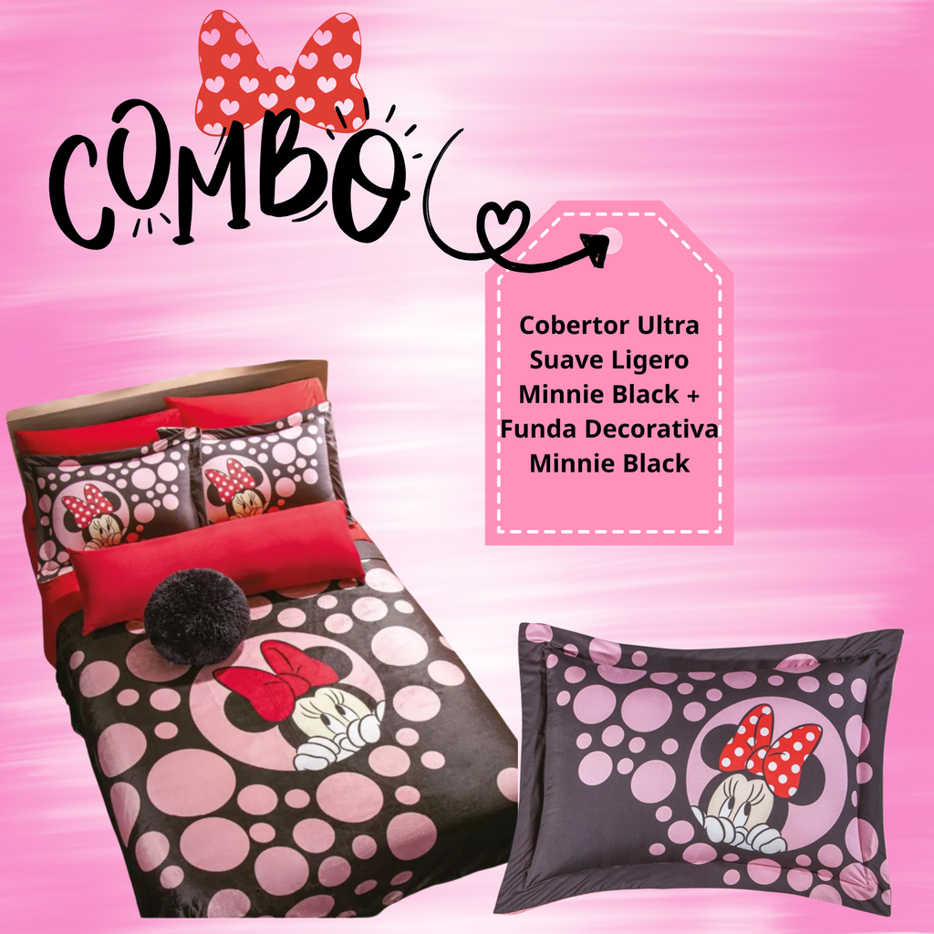 Cobertor Ultra Suave Ligero Minnie Black + Funda Decorativa Minnie Black