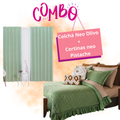 Combo Colcha Neo Olivo  + Cortinas Largas Neo pistache