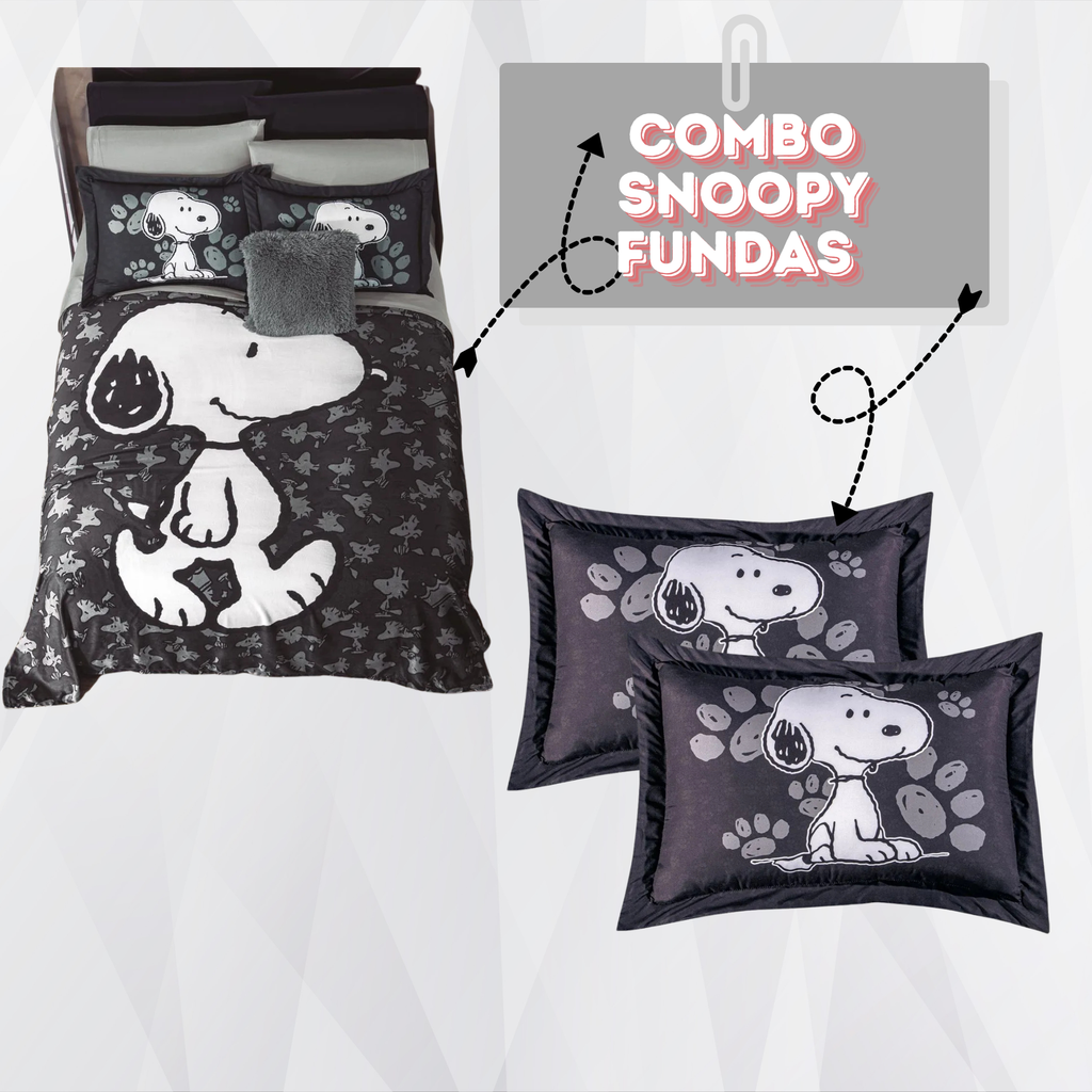 Cobertor Slim Black Snoopy + 2 fundas decorativas snoopy