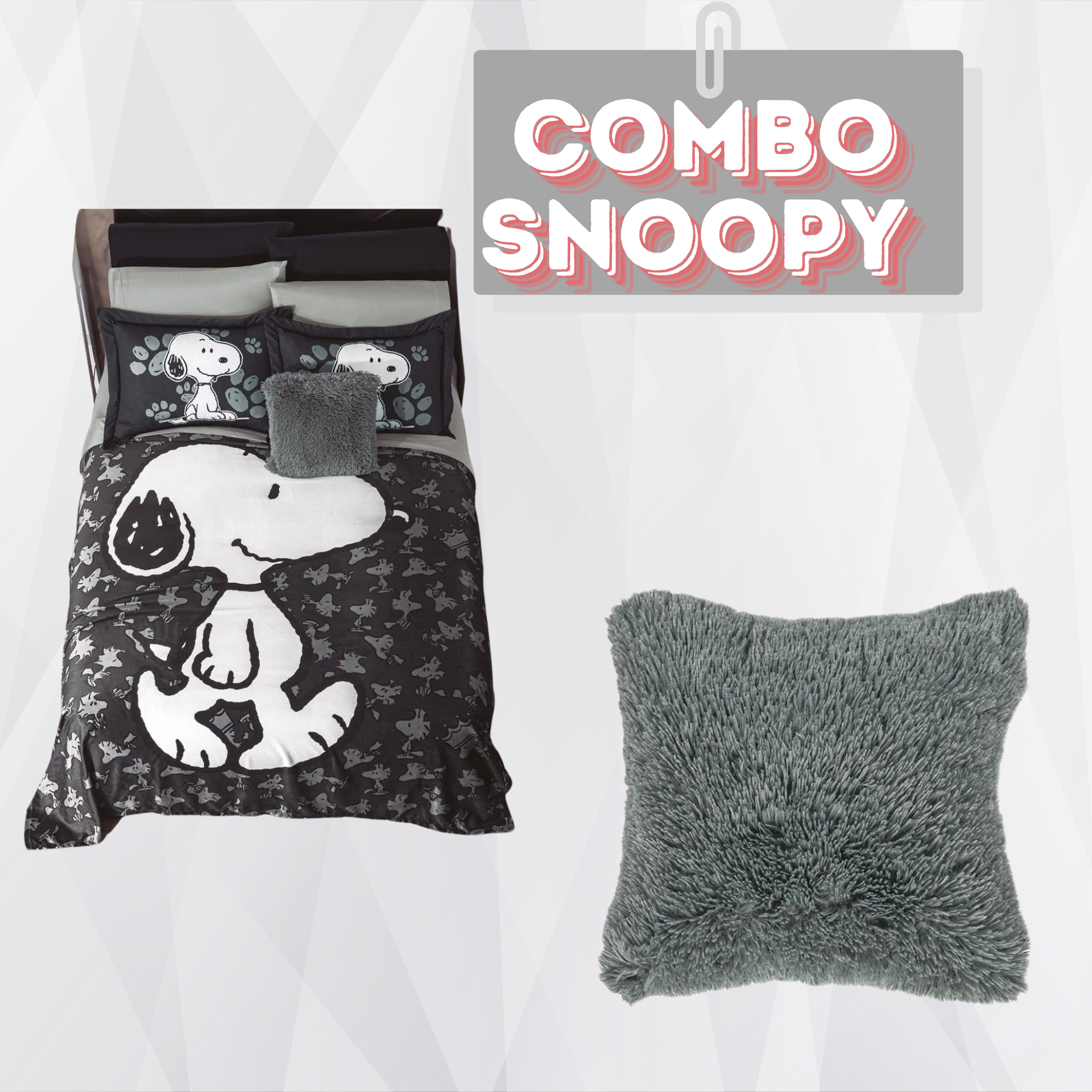 Cobertor Black Snoopy+Cojin Shaggy