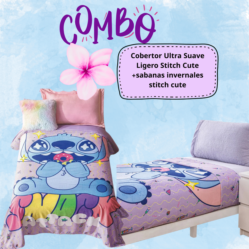 Cobertor Ultra Suave Ligero Stitch Cute +sabanas invernales stitch cute