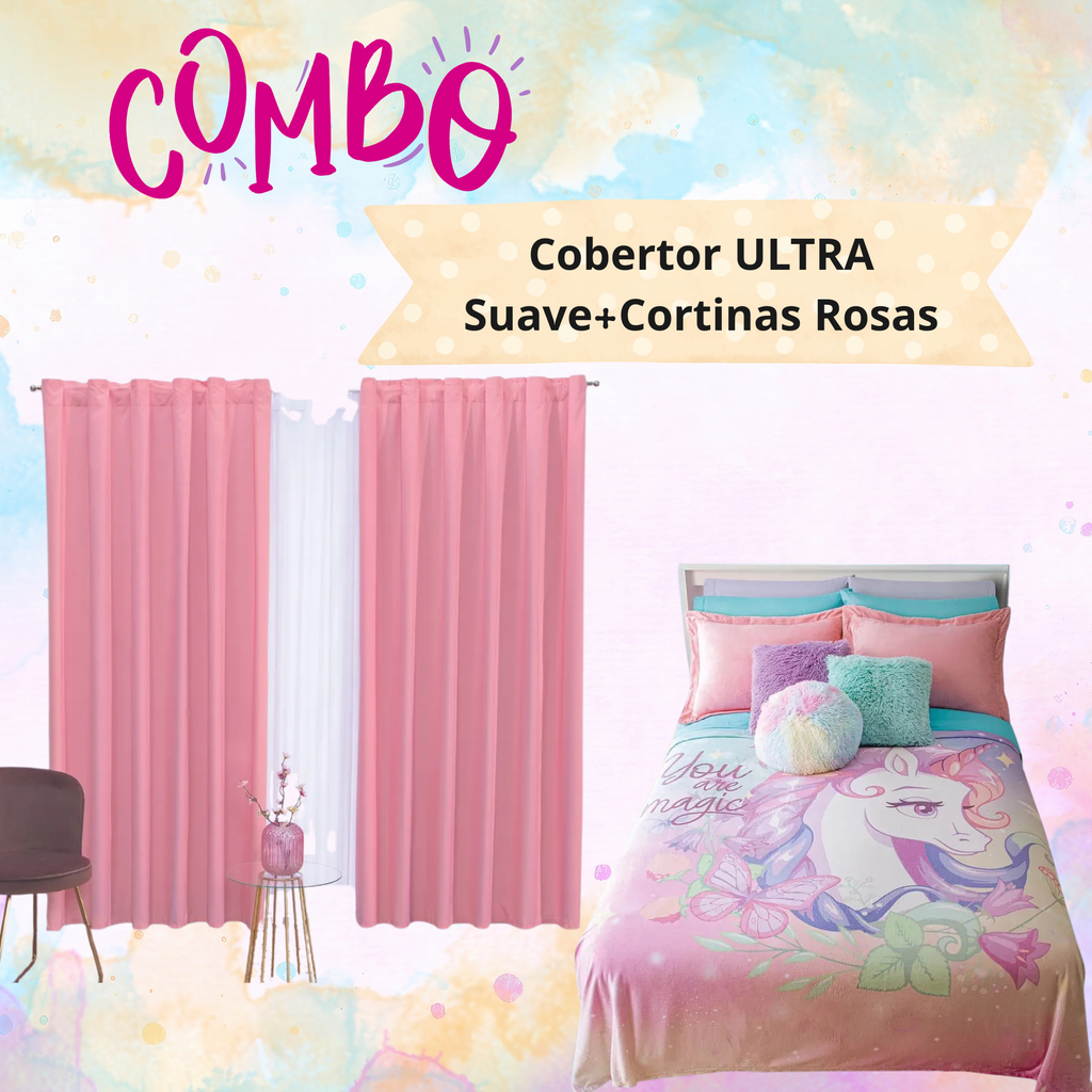 Cobertor ULTRA Suave+Cortinas Rosas