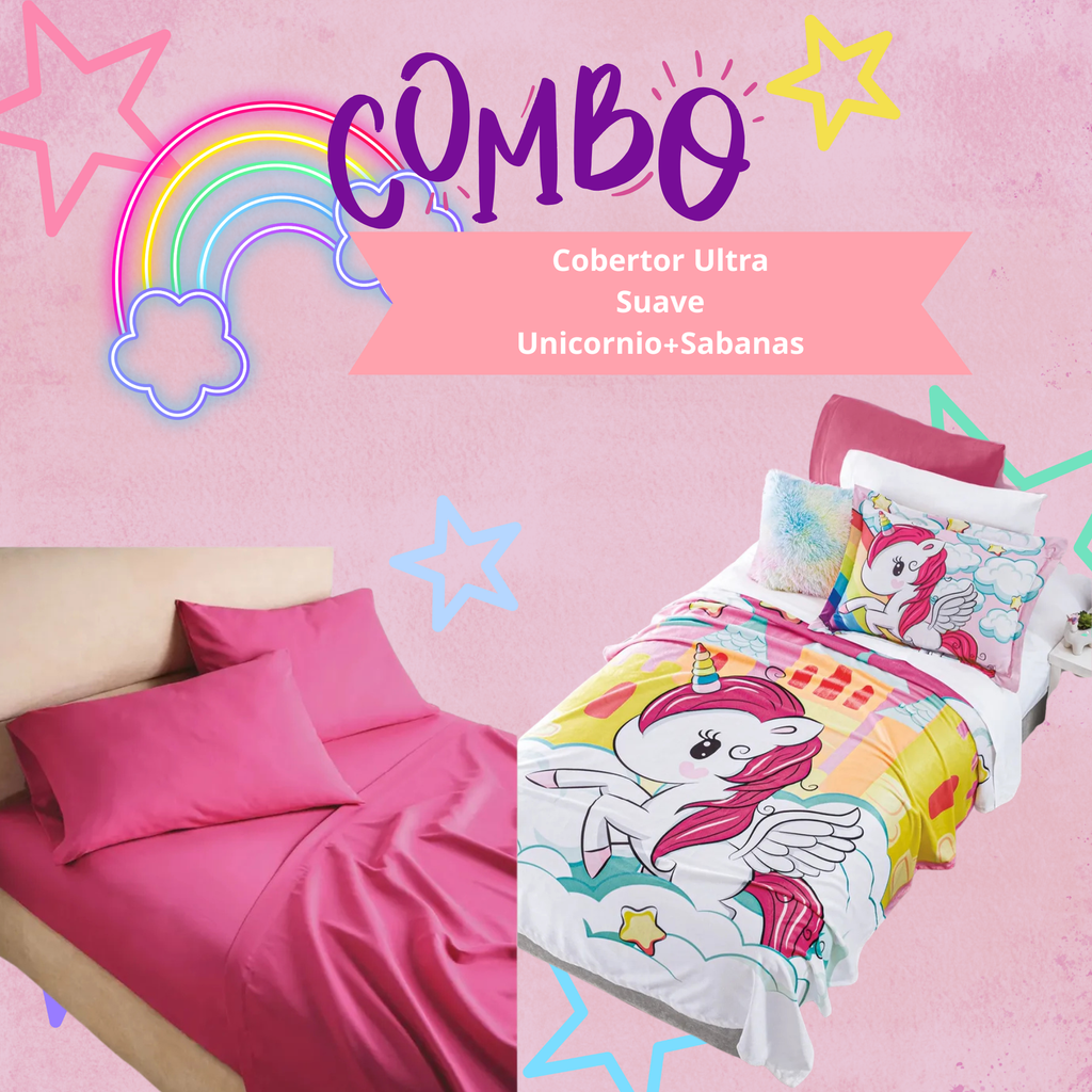 Cobertor Ultra Suave Unicornio+Sabanas