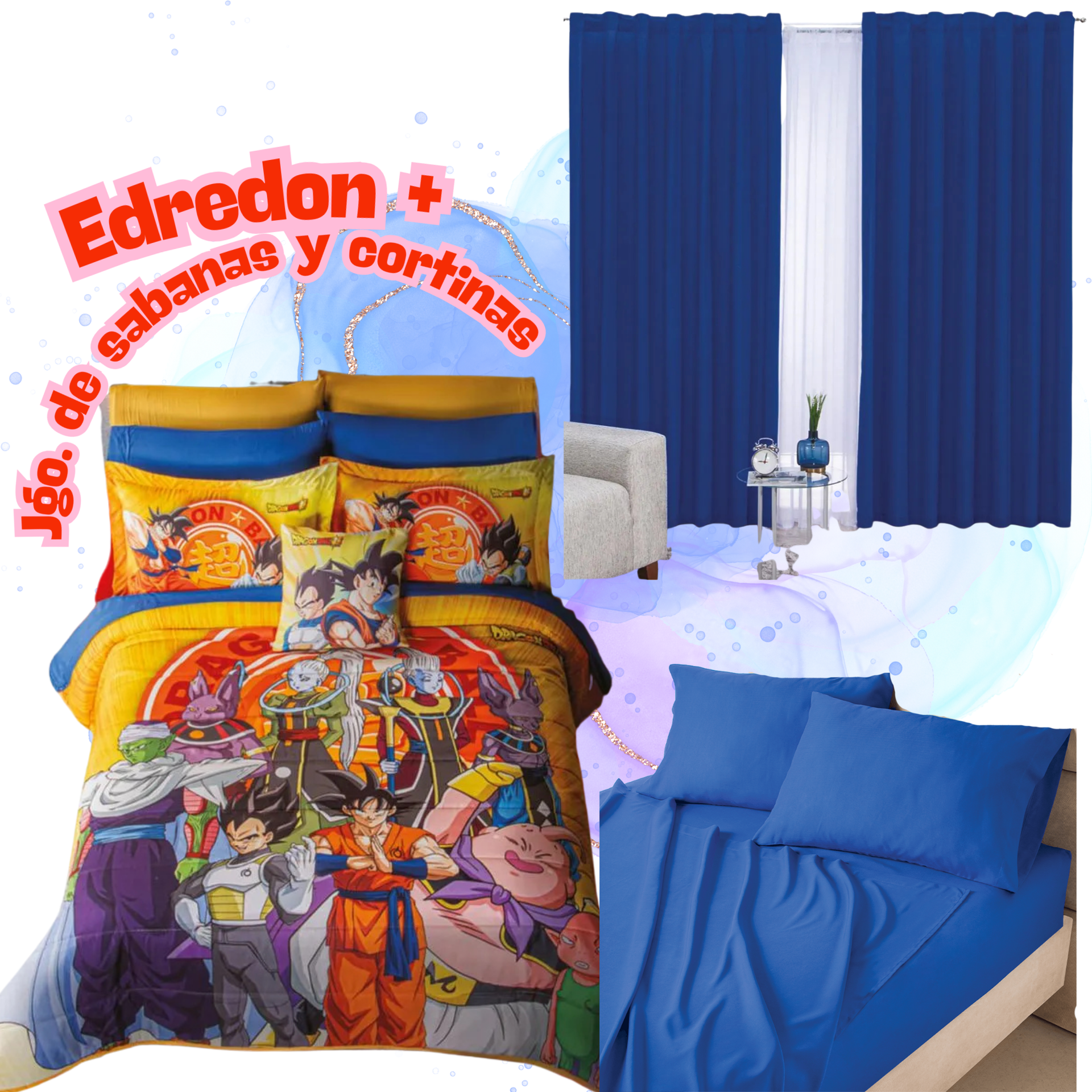 Edredón Neo Dragon Ball Union de Dioses + sabanas y cortinas