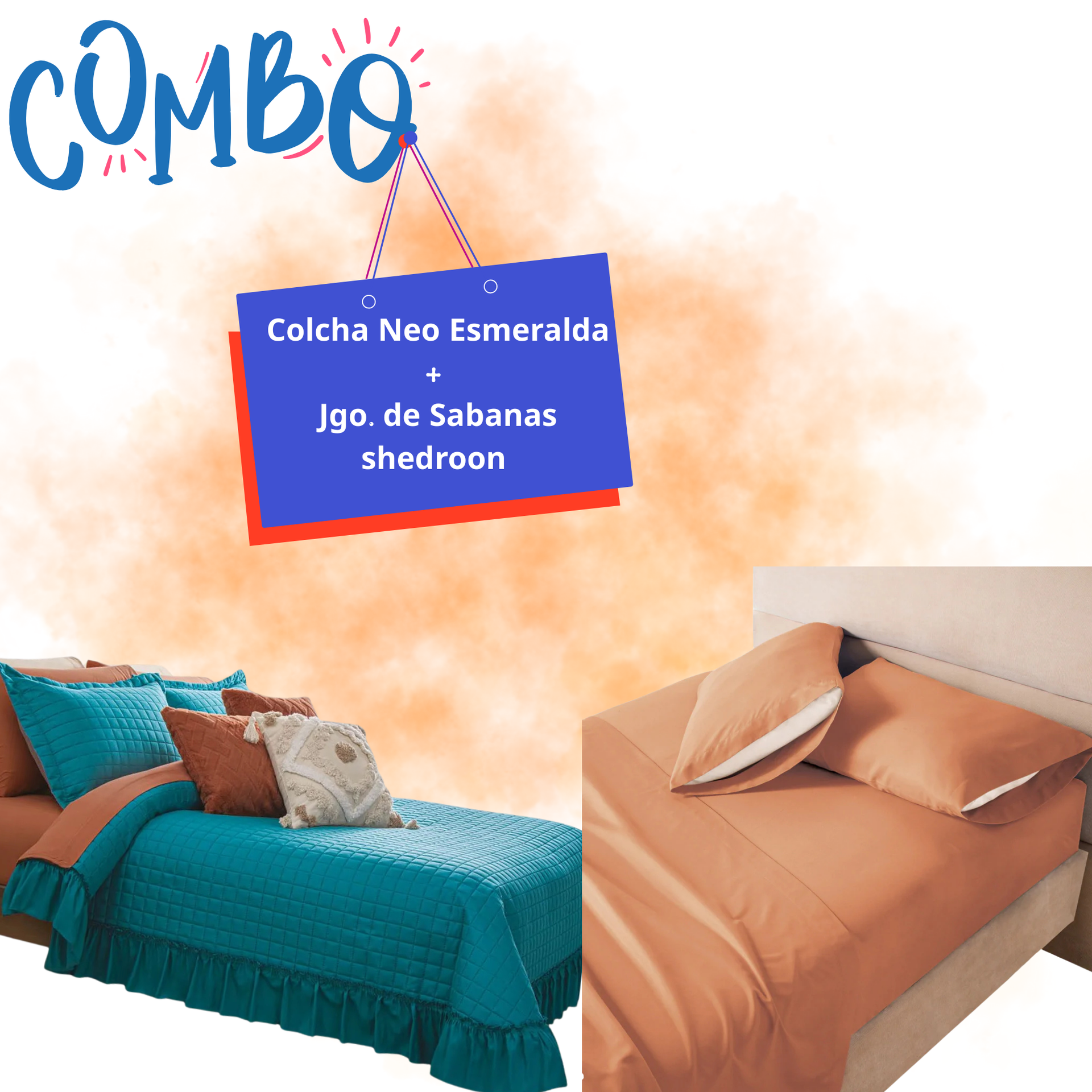 Combo Colcha Neo Esmeralda + 1 Juego De Sabanas Escencial Shedroon