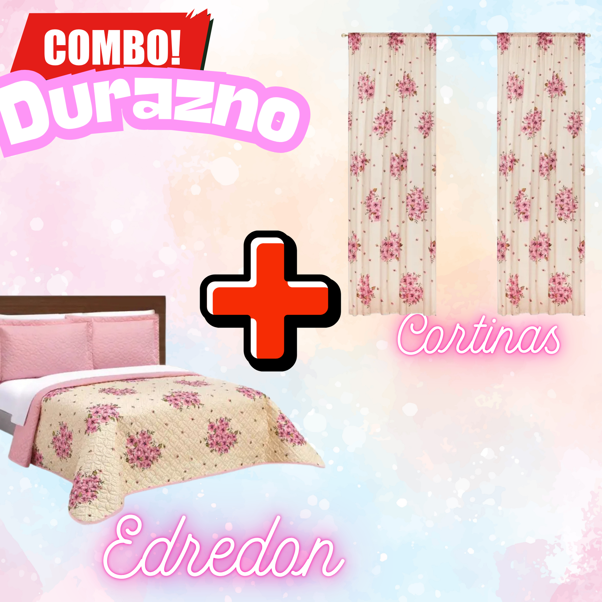 Edredón Ultrasónico Durazno con Cortinas
