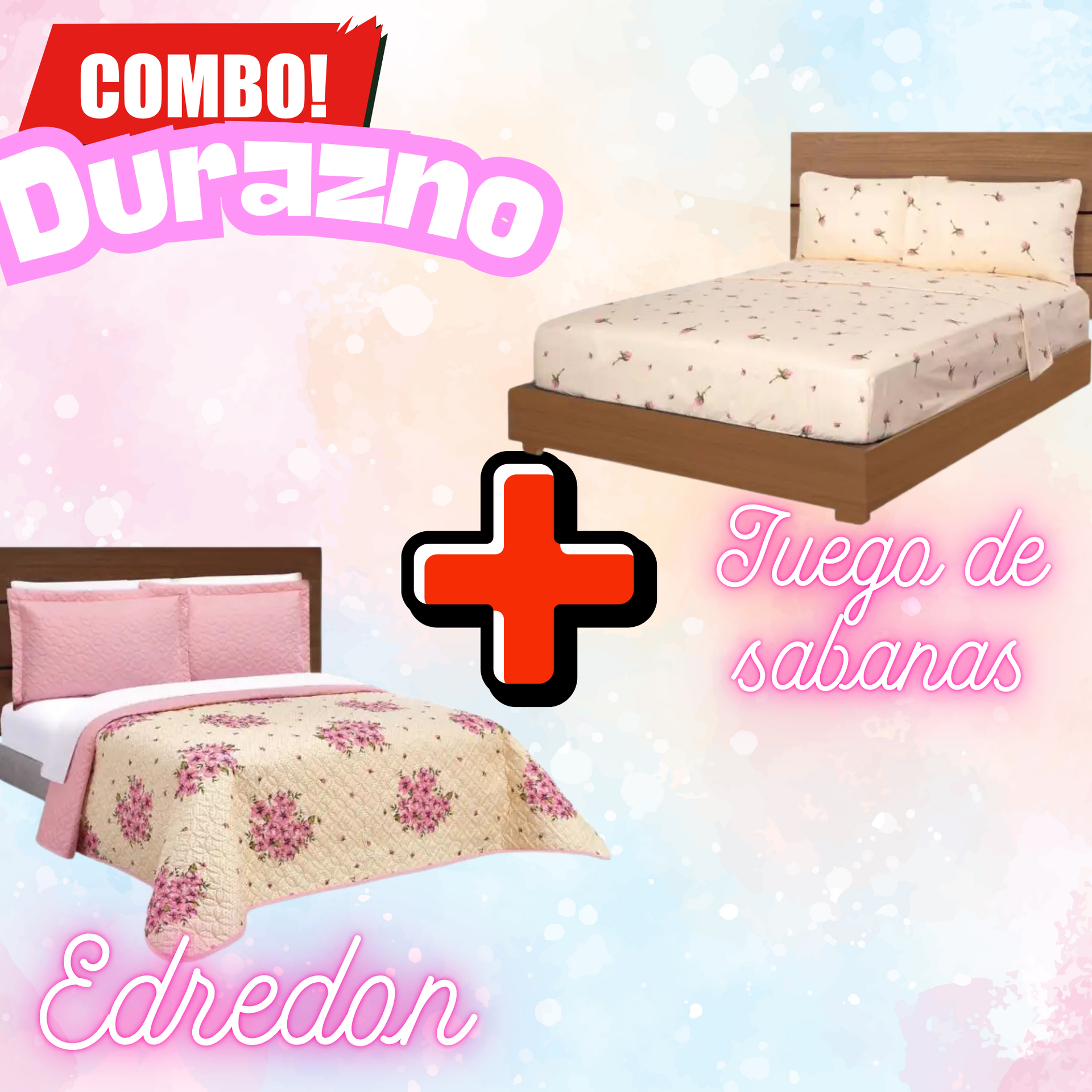 Edredón Ultrasónico Durazno  con Sabanas