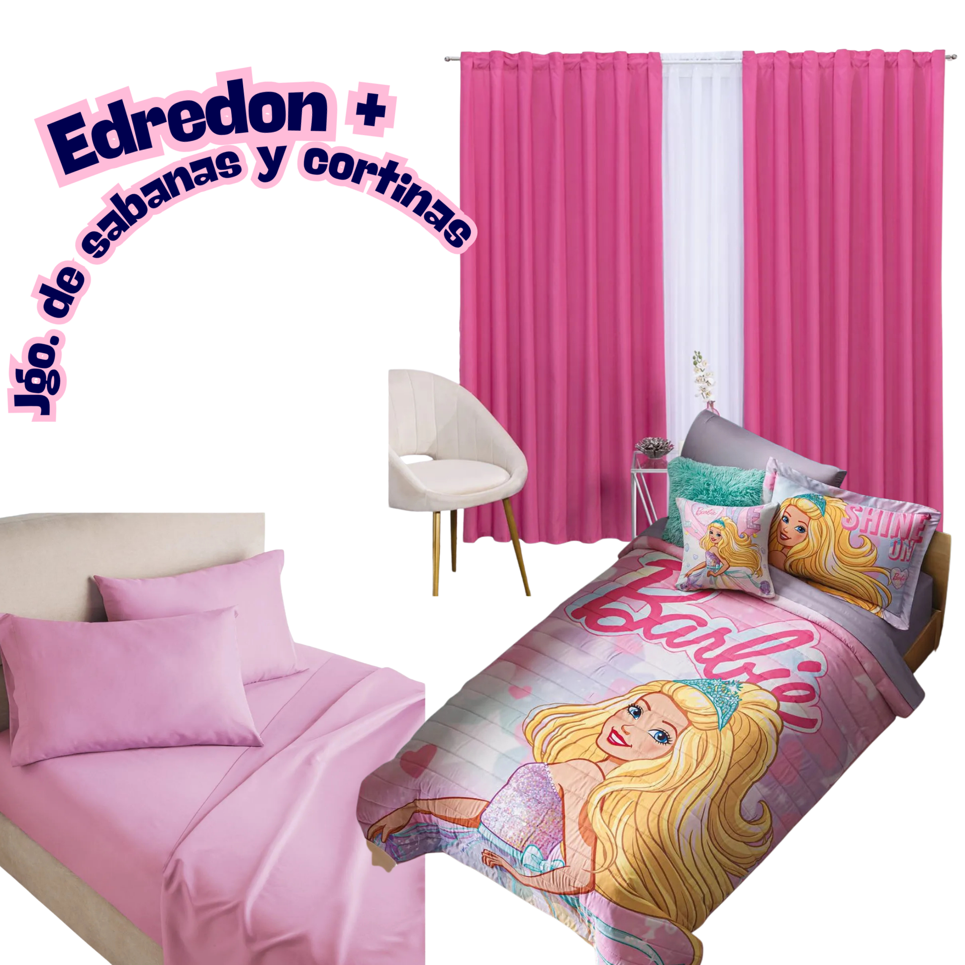 Edredón Neo  Barbie Princess Sweet + Sabanas y Cortinas
