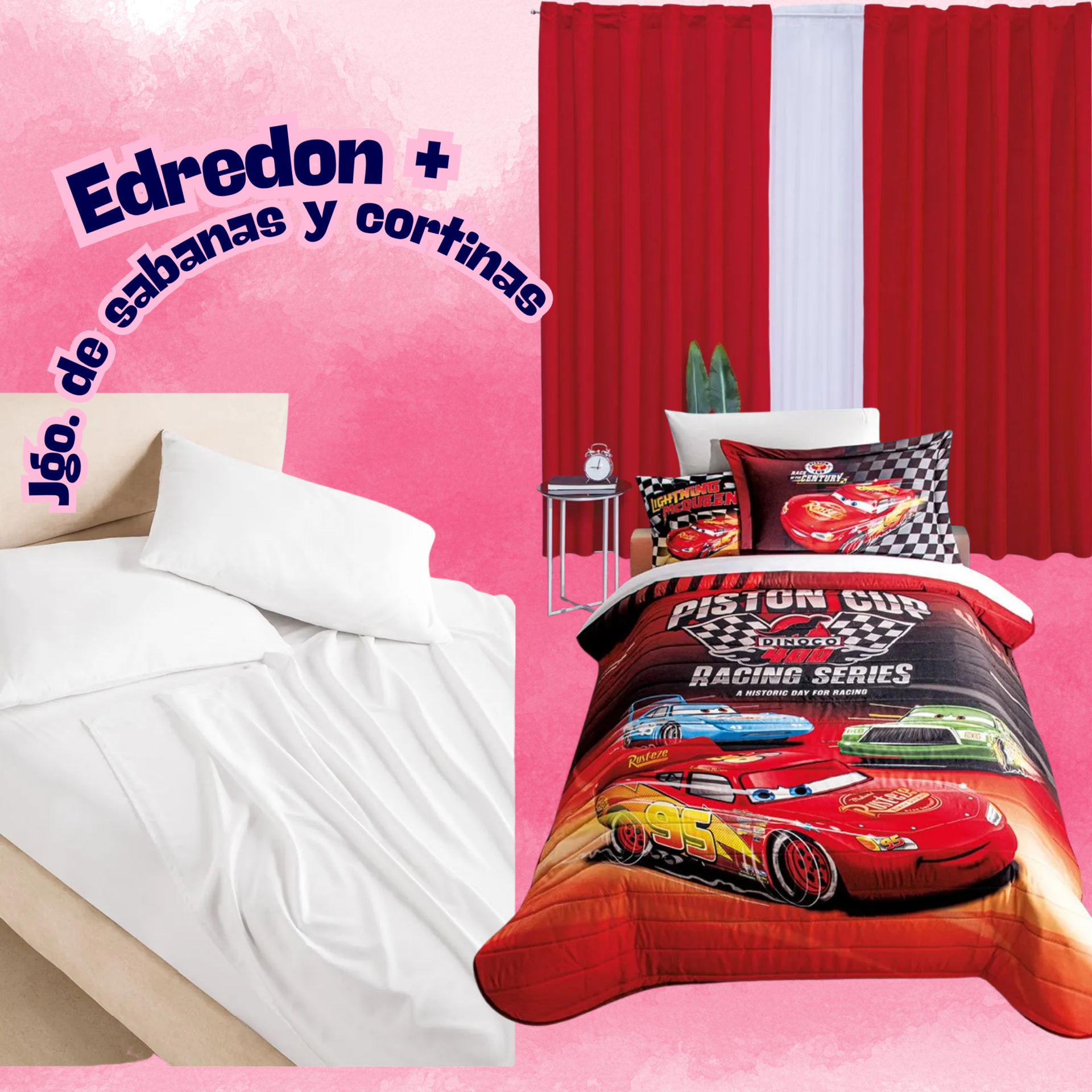 Edredón Neo Cars Racing + Sabanas y Cortinas