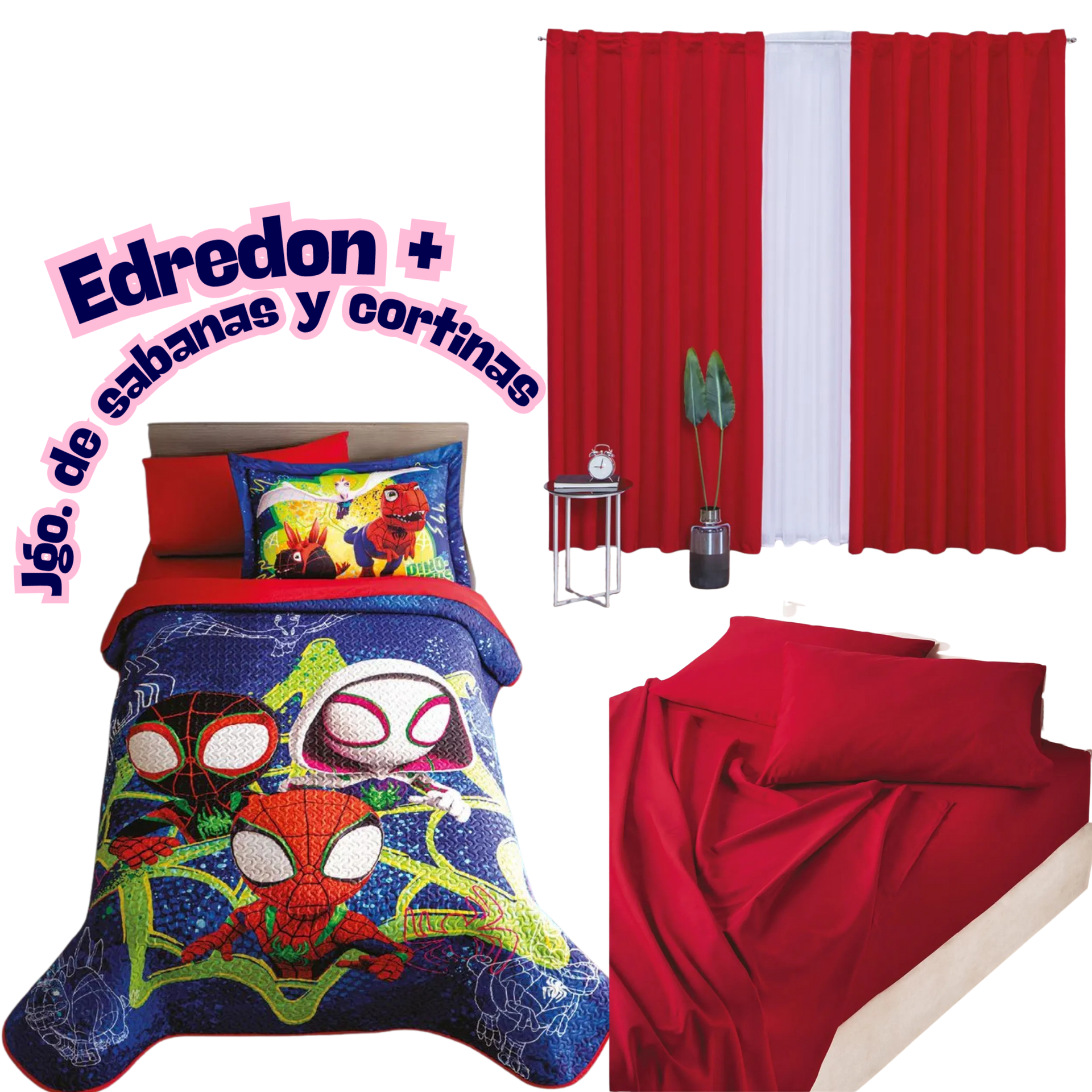 Edredón Neo Spidey Dino -Webs  + sabanas y cortinas