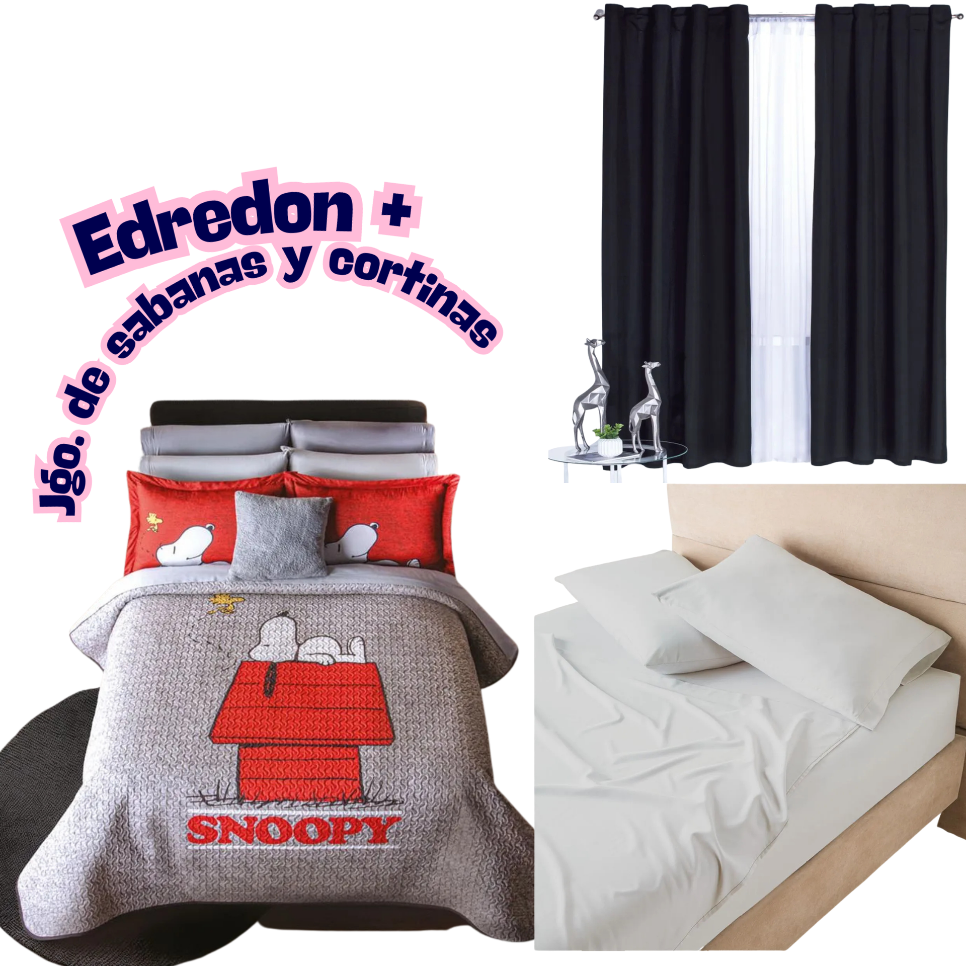 Edredón Neo Snoopy Clasic +Sabanas y Cortinas