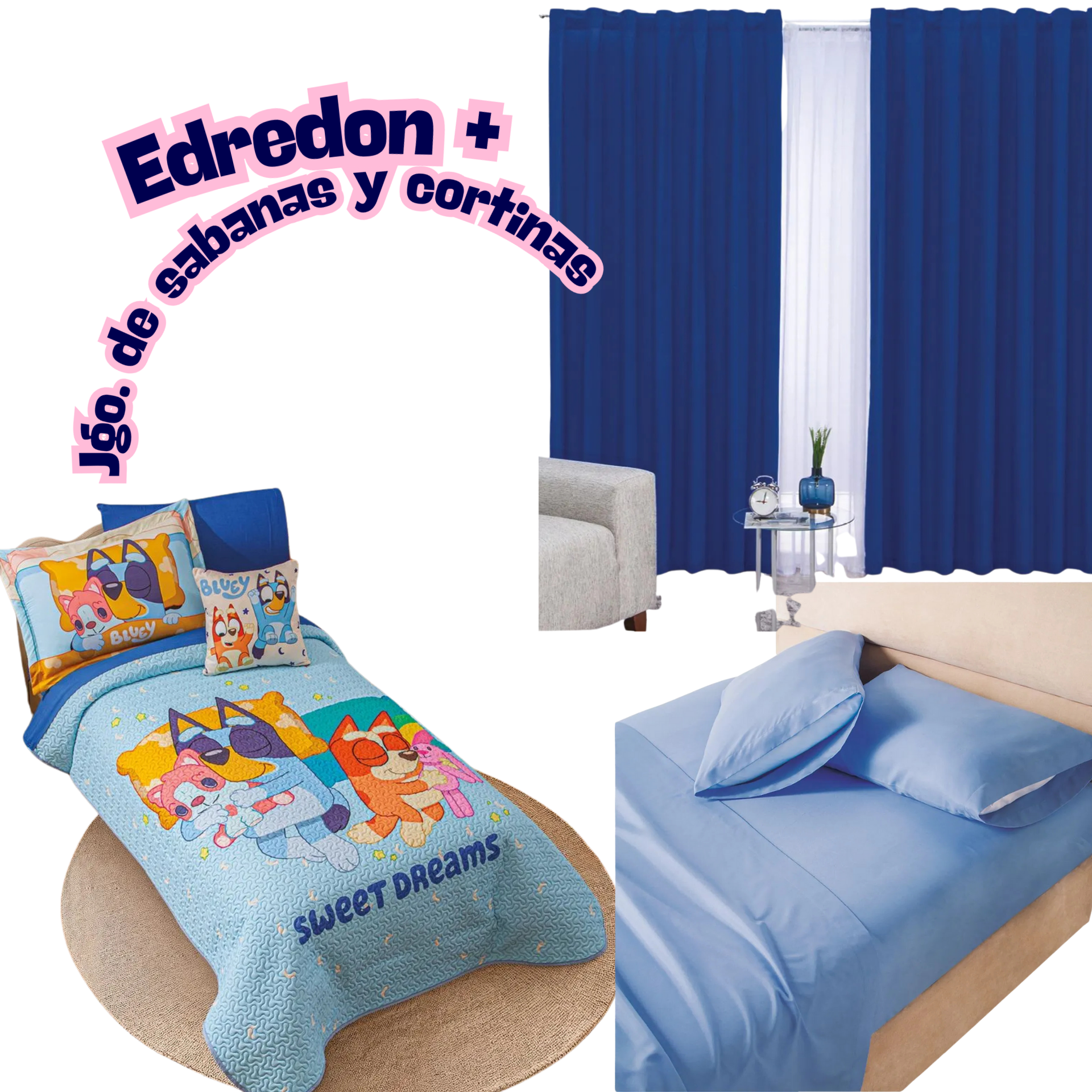 Edredón Neo Bluey Sweet Dream +Sabanas y Cortinas