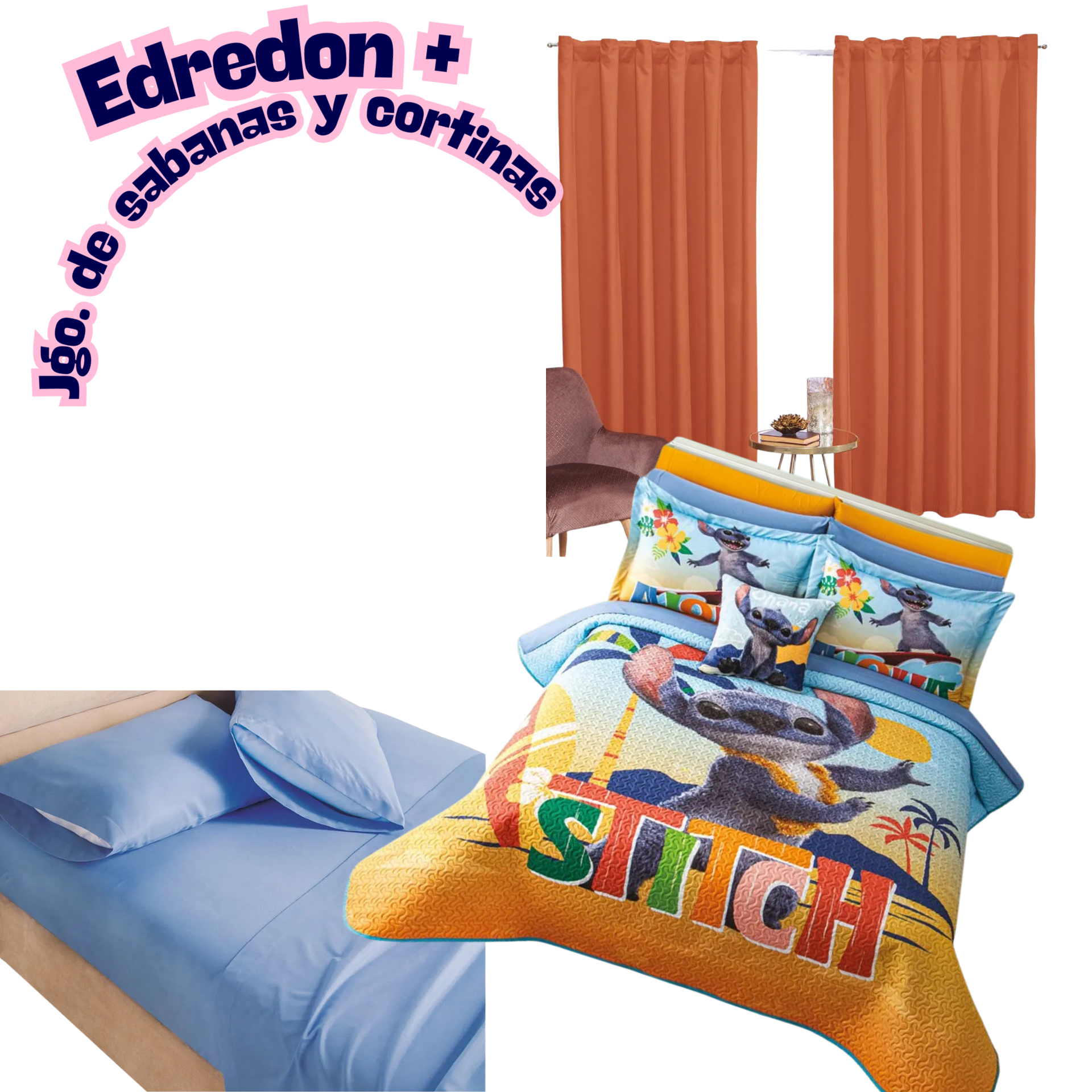 Edredón Neo Stitch Ohana + Sabanas y Cortinas