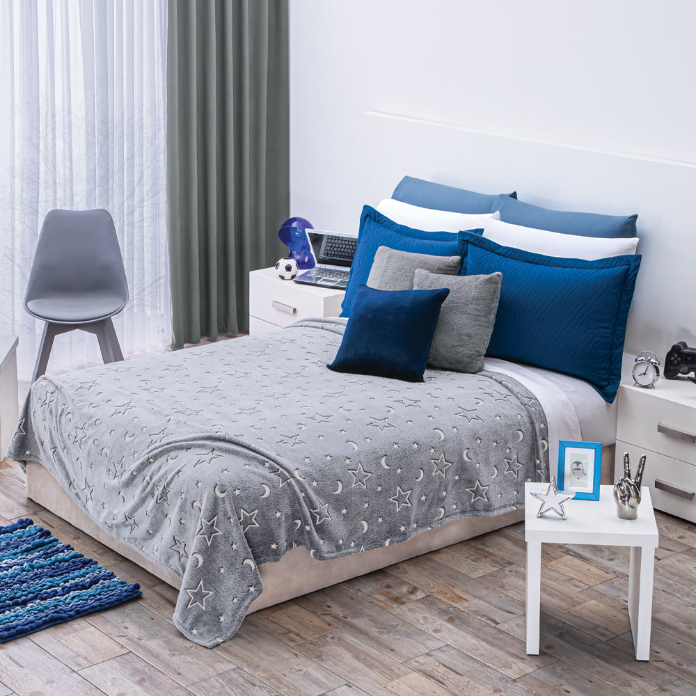 Cobertor Ultra Suave Brilla en la Oscuridad Night + Par de Fundas Neo Marino