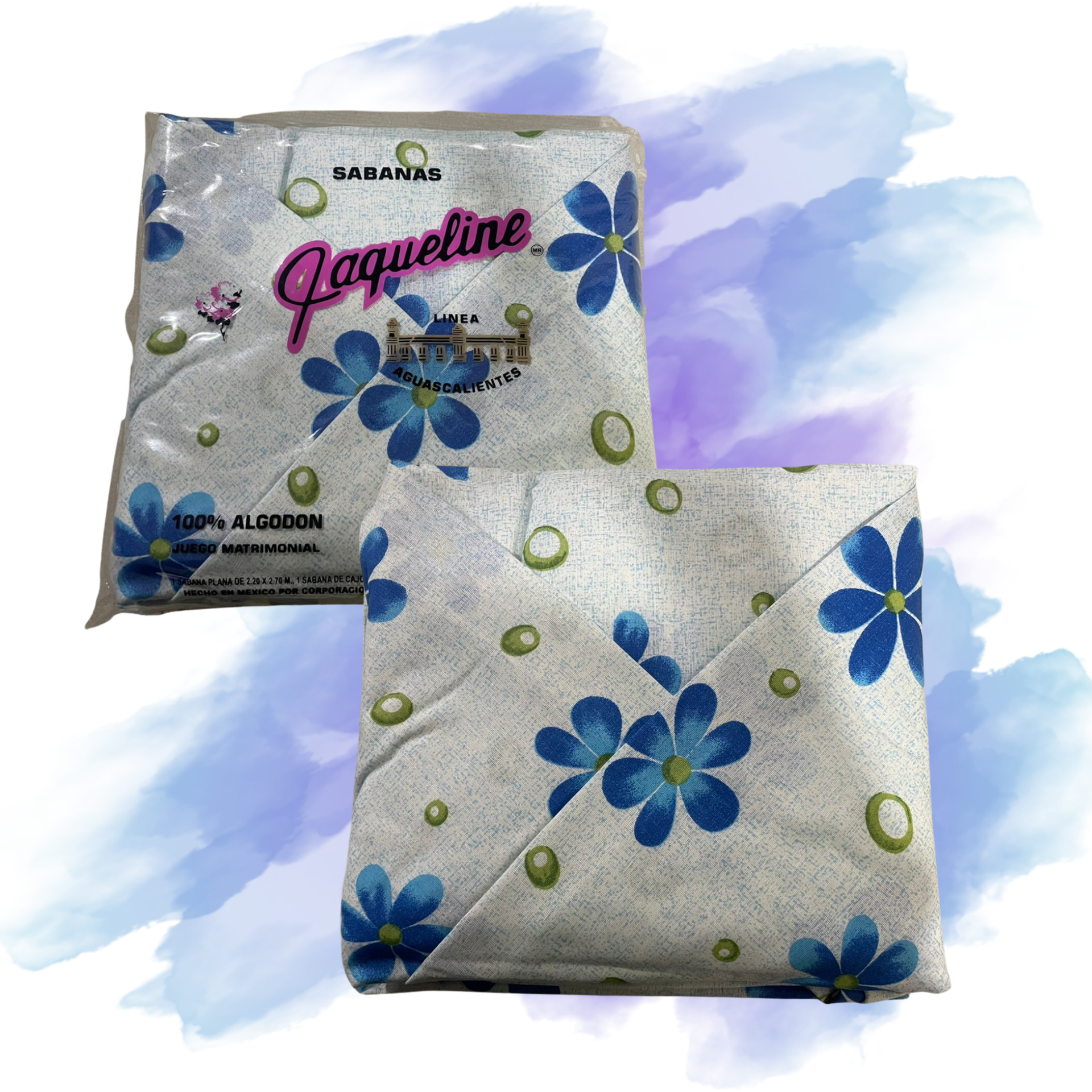 Juego de Sábana 100% algodón Jaquelin Flor Azul