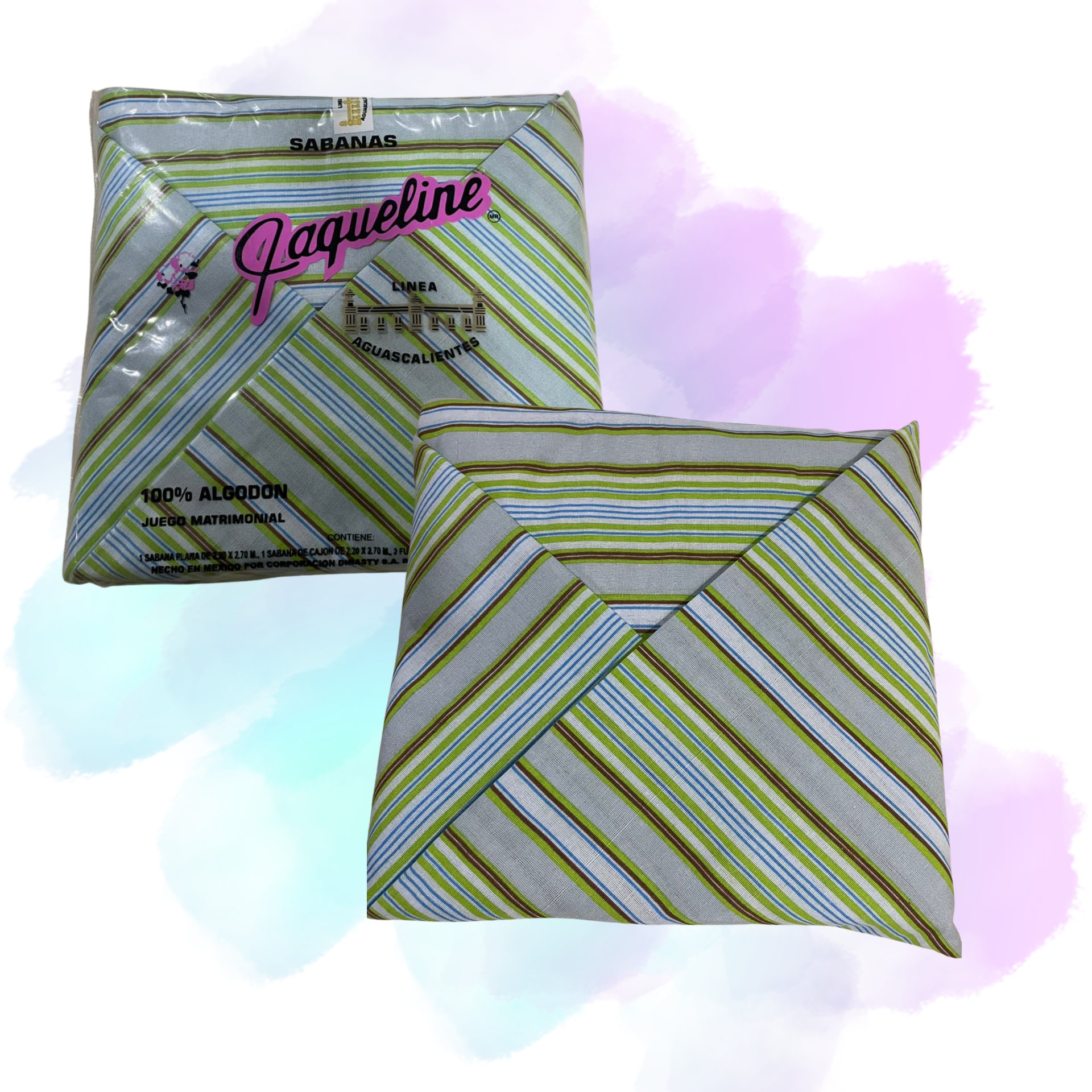 Juego de Sábana 100% algodón Jaquelin rayas gris/verde
